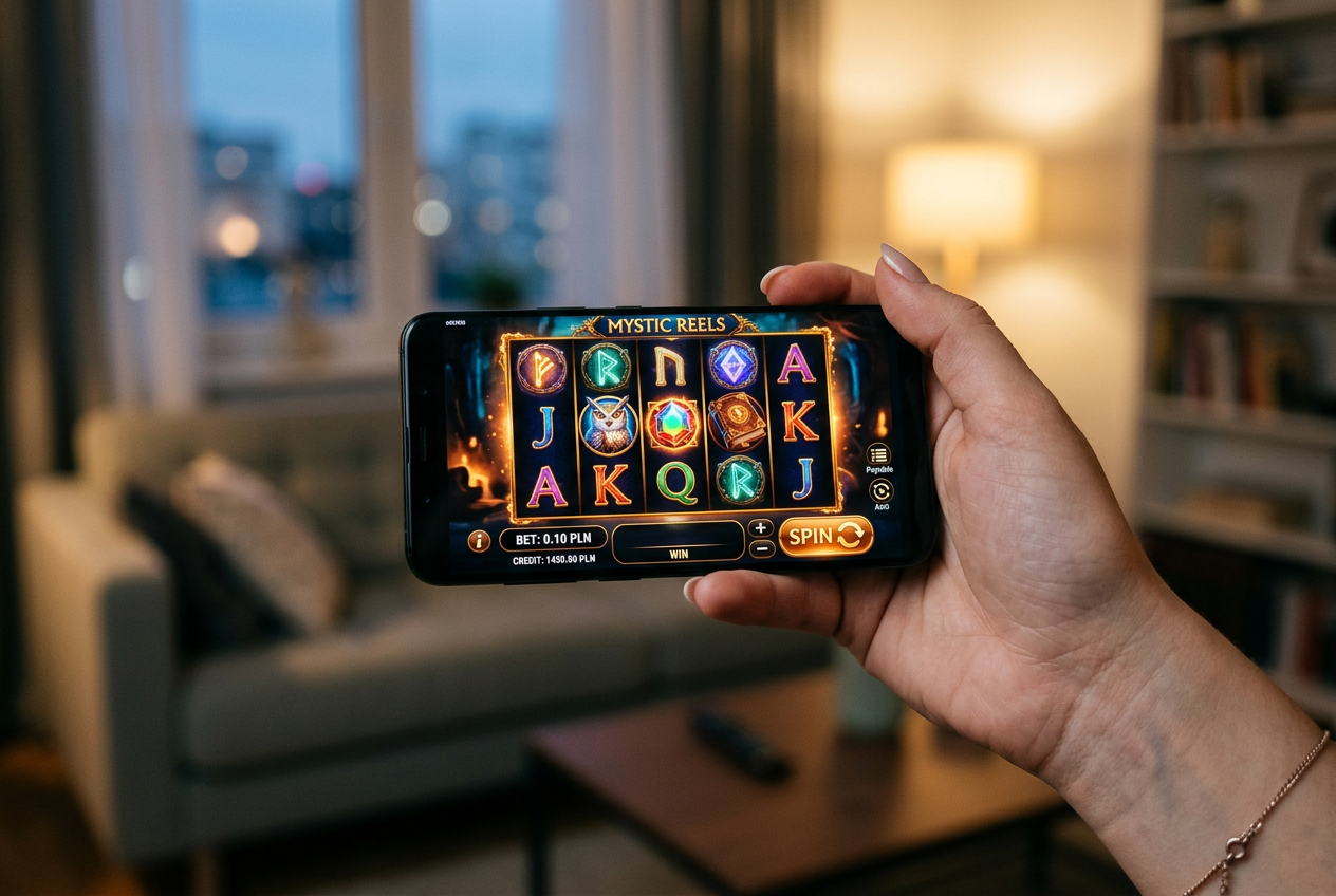 Detailed close-up of a digital slot machine game on a mobile phone showing a low bet amount.